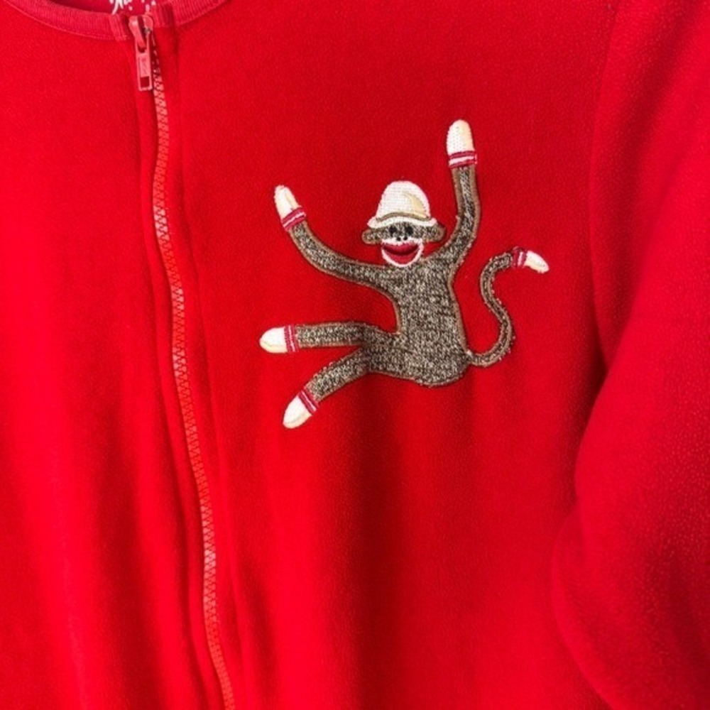 Nick & Nora Footed Pajamas Womens S Red Long Sleeve Sock Monkey Fleece Sleepwear - Picture 3 of 12